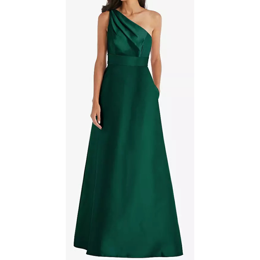 ALFRED SUNG One-Shoulder Emerald Green Maxi Dress